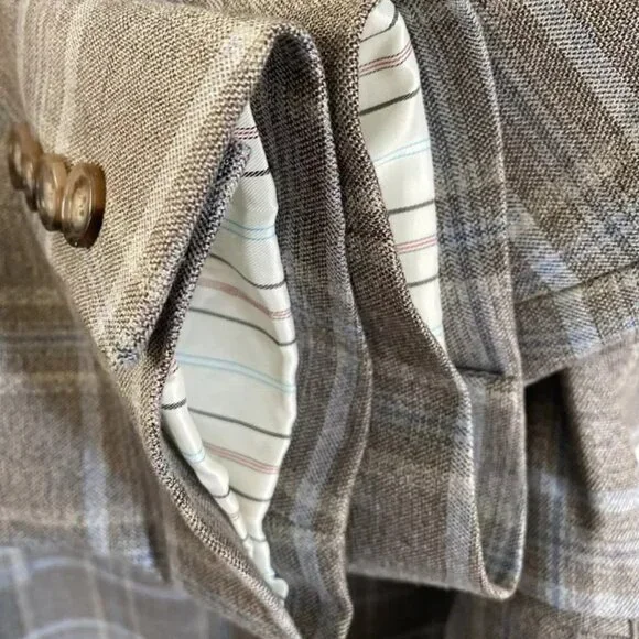 LAUREN RALPH LAUREN Men's 44S UltraFlex Plaid Blazer Tan/Blue (Pre-Owned)